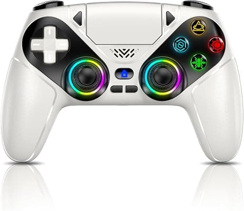 Gamrombo LED Wireless Controller for PS5, Compatible with PS5 Pro/Slim/PC, Dual Vibration, Macro/Turbo Function, 3.5mm Audio Jack, 6-Axis Motion Contro Gamepad with Speaker (White) على Amazon.sa - متتبع الأسعار