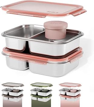 BEOLA Stainless Steel Lunch Box, 2 Compartment Bento Box, BPA Free Tiffin with Lid, Leakproof Meal Container, Perfect as Snack Box (Set of 2, Blush Pink) on Amazon.ae - Price Tracker