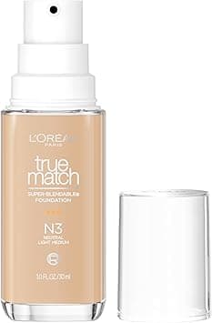 L’Oréal Paris True Match Super-Blendable Foundation, Medium Coverage Liquid Foundation Makeup with SPF 17, N3, Light Medium, 1 Fl Oz on Amazon.ae - Price Tracker