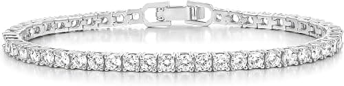 Gemsme 4 Prong Tennis Bracelet, 18K White/Yellow Gold Plated 3mm Round Cubic Zirconia Bracelet for Women Size 6-8.5 Inch on Amazon.ae - Price Tracker
