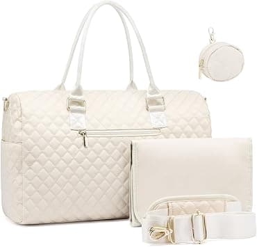 HANNEA Large Diaper Bag Tote with Changing Mat, Quilted Travel Bag, Beige on Amazon - Best Deal Finder