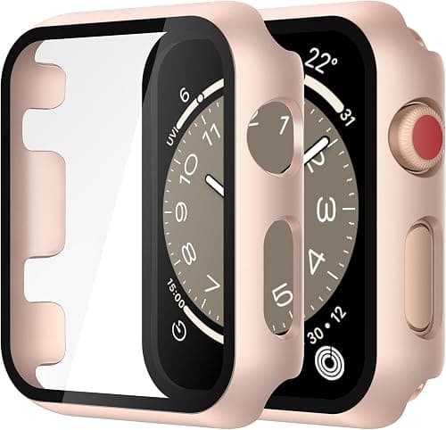 Misxi 2 Pieces PC Protective Cover with Tempered Glass for Apple Watch Series 3 Series 2 38 mm, Ultra-Thin Anti-Drop Scratch Resistant Case for iWatch, 1 Rose Gold + 1 Transparent on Amazon.ae - Price Tracker