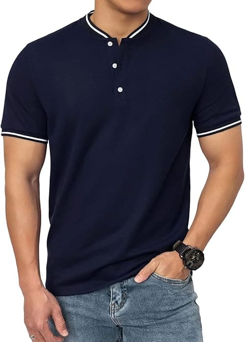 Men's Polo Shirts Casual Long Sleeve Cotton Pique Polo T Shirts Classic Collarless Golf Shirts for Men on Amazon.ae - Price Tracker