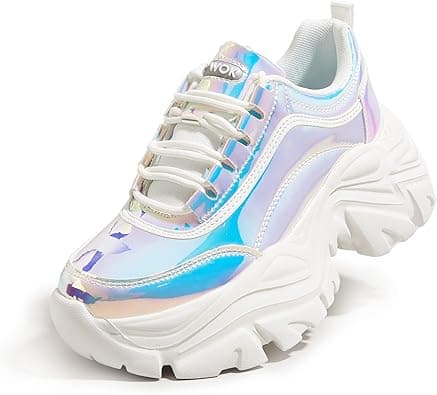 K KIP WOK Chunky Sneakers for Women Fashion Platform White Leather Casual Dad Shoes Comfortable Wedge Walking Sport on Amazon.ae - Price Tracker