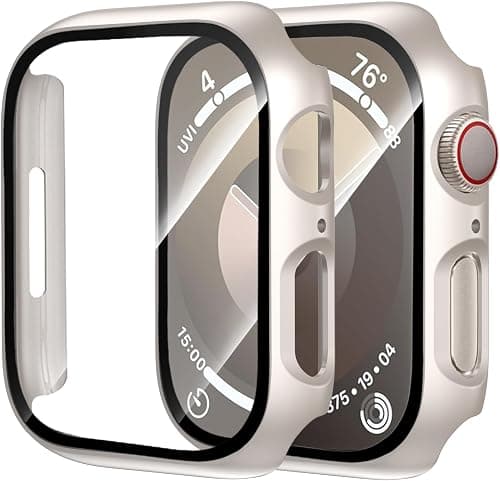 2 Pack Case for Apple Watch Series 11/10 42mm with Tempered Glass Screen Protector, Ultra-Thin Scratch Resistant Full Protective Cover for iWatch 42 mm, Starlight على Amazon.ae - متتبع الأسعار