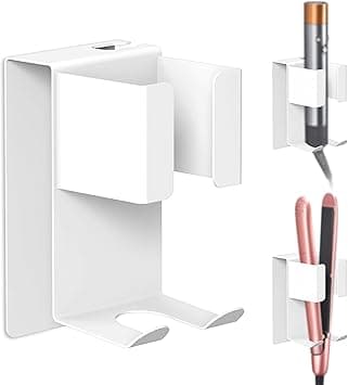Wall Mount Curling Iron Holder, Stainless Steel Adhesive Wall Mount Hair Styling Tool Organizer, Hair Dryer Storage, Bathroom Space Saver for Flat Irons & Curling Wands (White) (white) on Amazon.ae - Price Tracker