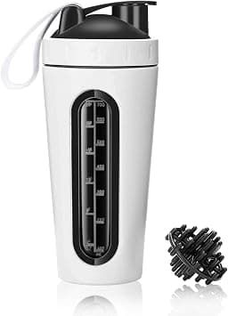28 Oz Visible Window Stainless Steel Protein Shaker Bottle with Shaker Ball (White) on Amazon.ae - Price Tracker