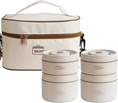 TDOO Microwavable Thermal Lunch Box, Portable Insulated Lunch Containers With Bag, Leakproof Stackable Stainless Steel Food Container For Adults, Kids, Set of 3 Tier Insulated Bento Boxes (beige-c-ae) على Amazon.ae - متتبع الأسعار