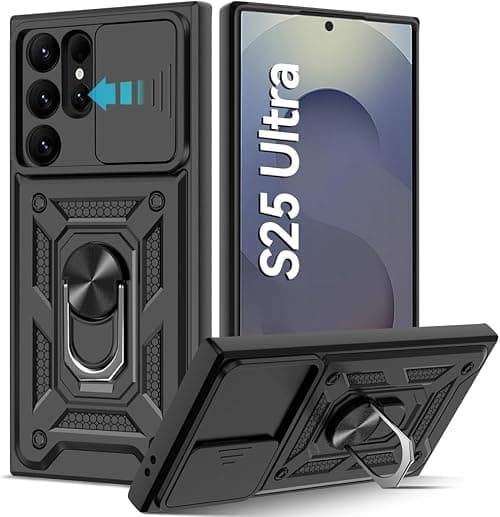 HASTHIP® Compatible with Samsung Galaxy Phone Case for Samsung Galaxy S25 Ultra Magnetic Anti-scratch Bumper Phone Case with Folding Kickstand Phone Grip & Sliding Camera Shield on Amazon.ae - Price Tracker