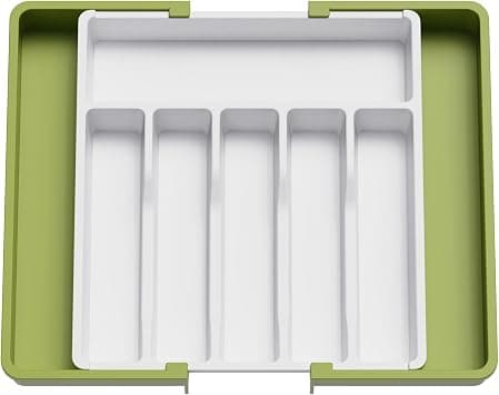 Lifewit Extra Large Silverware Drawer Organizer, Expandable Utensil Tray for Kitchen, BPA Free Flatware Cutlery Holder, Adjustable Plastic Storage for Spoons Forks Knives, 13-22 x 15, Green&White على Amazon.ae - متتبع الأسعار