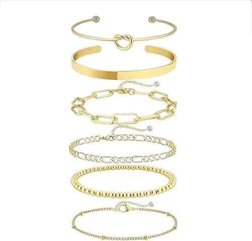 Azonee 6 Pcs Gold Bracelets for Women 14k Gold Plated Bracelet, Women Trendy Thin Dainty Stackable Cuban Link Paperclip Chain Bracelet Pack Fashion Accessories Gifts for Womens on Amazon.ae - Price Tracker