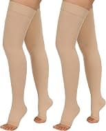2 Pairs Thigh High Compression Stockings 20-30mmHg Medical with Silicone Dot Band, Best Support for Nursing, Varicose Veins, Sports for Women and Men - متتبع أسعار Amazon.sa