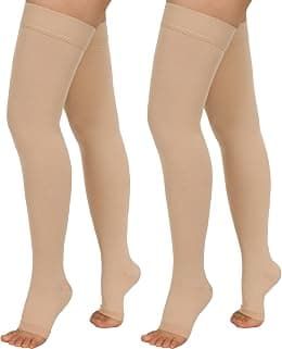 2 Pairs Thigh High Compression Stockings 20-30mmHg Medical with Silicone Dot Band, Best Support for Nursing, Varicose Veins, Sports for Women and Men - متتبع أسعار Amazon.sa