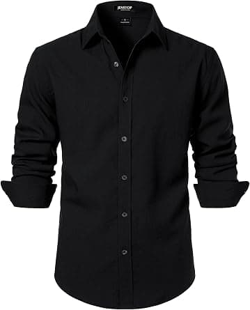 JEMITOP Men's Stretch Linen-Like Long Sleeve Button Down Shirts Casual Beach Wedding Dress Shirt على Amazon.ae - متتبع الأسعار