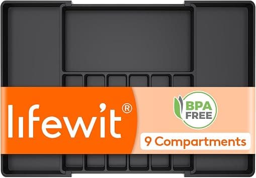 Lifewit Silverware Drawer Organizer, Expandable from 18.7 to 33 inches, Adjustable Utensil Tray for Kitchen, Large Cutlery Holder, Plastic Flatware Storage for Spoons Forks Knives, Black on Amazon.ae - Price Tracker