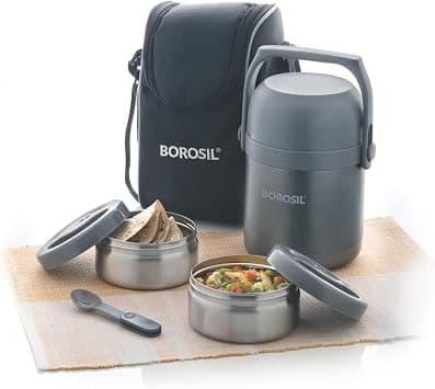 Borosil Hot-N-Fresh Stainless Steel Insulated Lunch Box with cover, 2 Layer Tiffin, Food Container, Food Carrier 420ml Each على Amazon.ae - متتبع الأسعار