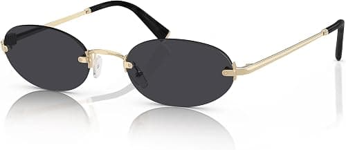 Retro Small Oval Sunglasses for Women Men, 2025 Trendy Rimless Sun Glasses Fashion Narrow Shades Y2K Designer Sunnies على Amazon.ae - متتبع الأسعار