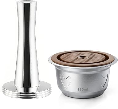 Refillable Coffee Capsule for Nespresso Vertuo, 150ml (5.07oz) Stainless Steel Reusable Coffee Pod Kit with Silicone Lid, 41mm Tamper, Barcode Sticker, Tweezers, Spoon & Brush on Amazon.ae - Price Tracker