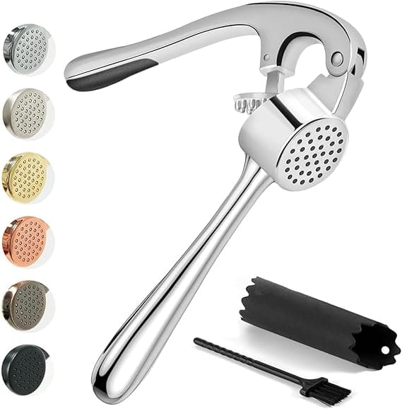 KITESSENSU Premium Garlic Press, Garlic Mincer Set with Silicone Roller Peeler & Cleaning Brush, Easy to Squeeze and Clean, Rust Proof & Dishwasher Safe, Professional Efficient Ginger Crusher on Amazon.ae - Price Tracker