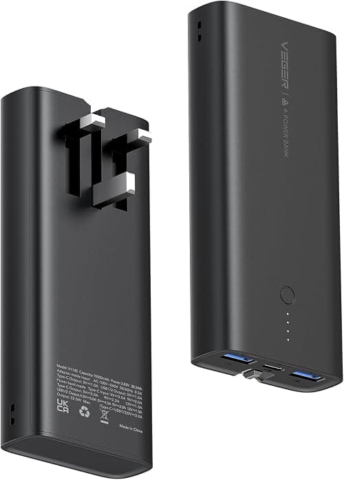VEGER Power Bank 10000mAh, 22.5W Fast Charging Portable Charger Built-in Cables & AC Wall Plug with USB-C & 2 USB Outputs,1 Inputs,LED Lights, Phone Charger for iPhone/Google/LG/Android etc على Amazon.ae - متتبع الأسعار
