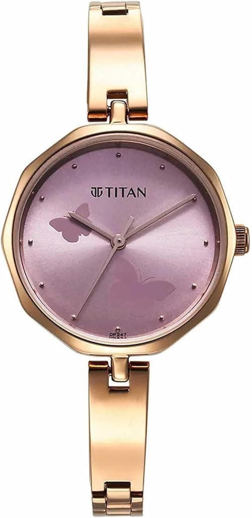 Titan Karishma Women's Quartz Analog Watch | Lavender Butterfly Motif Dial with Rose Gold Stainless Steel Strap | Faceted Case Design - 2702WM02 on Amazon.ae - Price Tracker