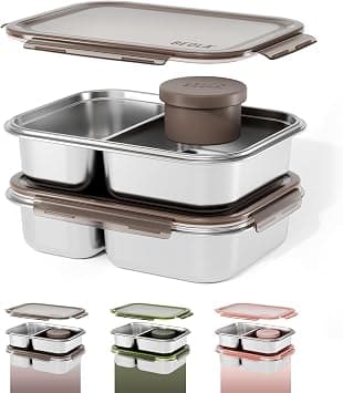 BEOLA Stainless Steel Lunch Box, 2 Compartment Bento, BPA Free Tiffin with Lid, Leakproof Meal Container, Perfect as Snack Box (Set of 2, Sand Dune) on Amazon.ae - Price Tracker
