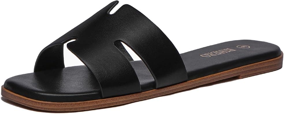 Rihero Women's Dressy Flat Sandals Comfortable Slip On Leather Slide Sandals on Amazon.ae - Price Tracker