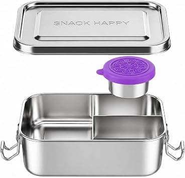 Stainless Steel Lunch Box for Kids & Adults - 850ml Leakproof Bento Box with 3 Compartments, Divider & Sauce Pot - BPA Free Metal Tiffin Snack Box for Back to School, Nursery & Office, على Amazon.ae - متتبع الأسعار