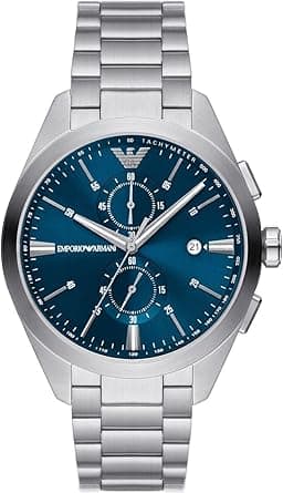 Emporio Armani Watch for Men, Chronograph Movement, Leather/Stainless Steel Watch with A 43 mm Case Size on Amazon.ae - Price Tracker