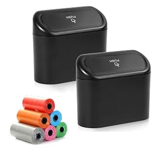 PINKE Car Trash Can Bin with Lid - 2 Pack, Mini Auto Garbage Can with 150pcs Trash Bags, Leakproof Automotive Garbage Container Bin, Multipurpose Organizers and Storage for Car Front Back Seat (Black) on Amazon.ae - Price Tracker