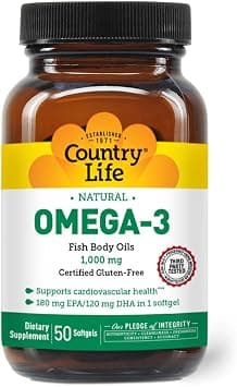 Country Life Omega-3 1000mg, EPA DHA Fish Oil, One-Softgel-Per-Day, 50 Softgels, Certified by Gluten Free on Amazon - Best Deal Finder