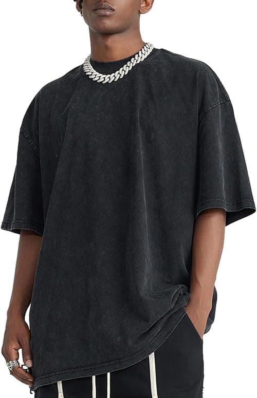 Bobeutou Oversized Vintage Acid Wash Tshirt for Men Cotton Solid T Shirt Streetwear Basic Tees Casual Baggy Loose Shirts Tops on Amazon - Best Deal Finder