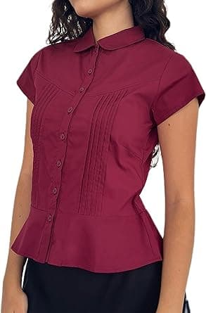 Women Y2k Button Down Shirts Ruched Lapel Collar Short Sleeve Office Business Blouse Summer Fashion Street Tops on Amazon.ae - Price Tracker