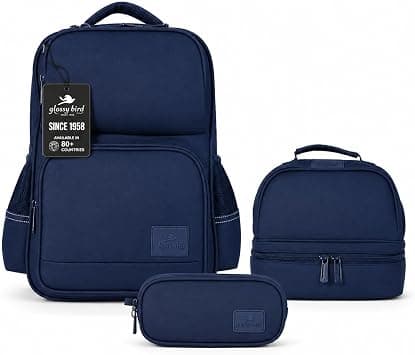 Kids 3 Piece School Backpack Set with Lunch Bag & Pencil Case, Lightweight Water Resistant School Bag for Middle & High School Students - Navey Blue على Amazon.ae - متتبع الأسعار