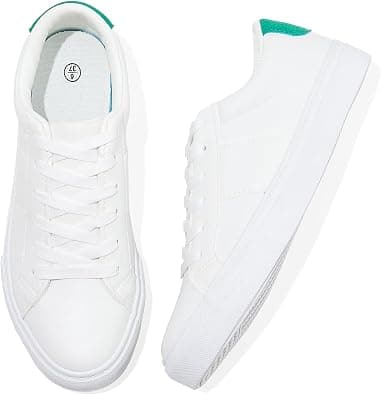 Adokoo Women's Fashion Sneakers PU Leather Casual Shoes White Tennis Low Top Shoes Womens Lace Up Sneakers على Amazon.ae - متتبع الأسعار