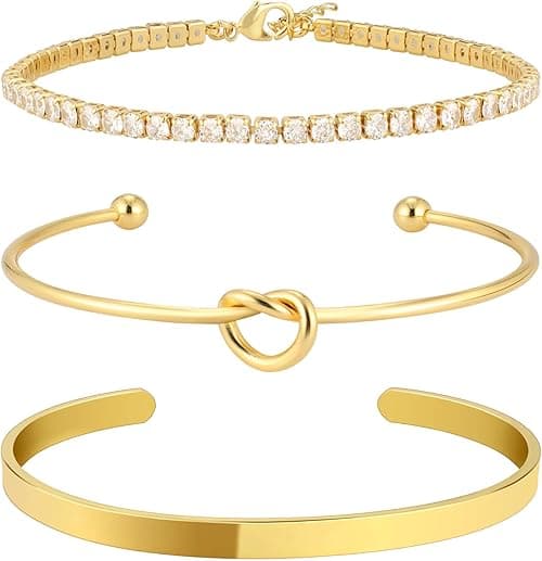 Azonee 3 Pcs Gold Bangle Cuff Bracelets, 14k Gold Plated Cubic Zirconia Tennis Bracelet Non tarnish Love Knot Bracelets Stack Cuff Bangles Adjustable Jewelry Set, for Women Trendy Non Tarinish on Amazon.ae - Price Tracker