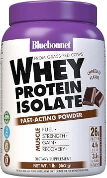 Bluebonnet Grass Fed Whey Protein Isolate 26 g Energy & Workout Recovery BCAA Amino Acids - Gluten-Free, Non-GMO, Soy-Free Chocolate Protein Powder for Women & Men, 1 Lb - 14 servings on Amazon.ae - Price Tracker