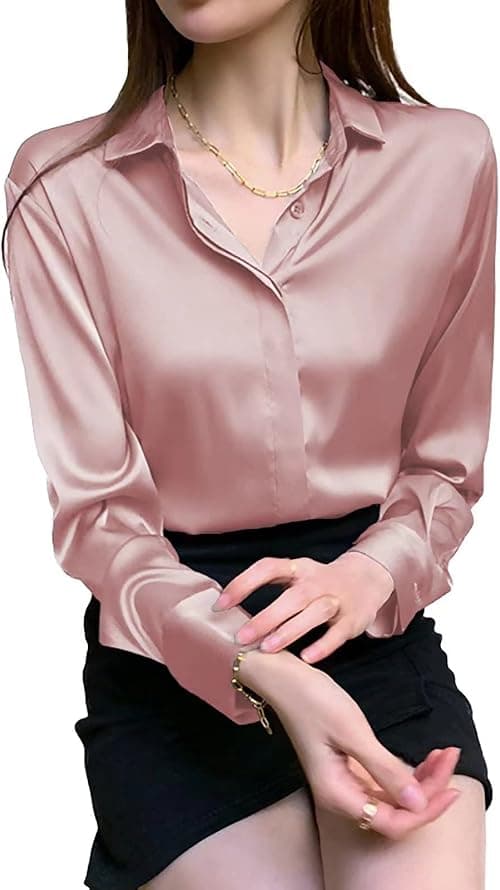 Women's Satin Blouse Fashion Long Sleeve Satin Silk Shirt Work Office Top Casual Shirt on Amazon.ae - Price Tracker