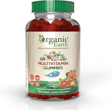 Organic Earth Multivitamin & Mineral Kids Gummies | Natural Strawberry Flavour | For Healthy Growth & Development | Gluten Free | Vegan | 60 Gummies على Amazon.ae - متتبع الأسعار