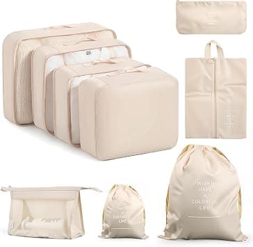 9-Piece Travel Packing Cubes Set for Storage Luggage – Baytion Lightweight Suitcase Organizer Bags with Toiletry & Laundry Pouch – Foldable Storage Bags for Travel, Holiday & Business – Beige on Amazon - Best Deal Finder
