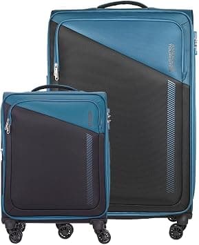 American Tourister Dashway 2Pcs Set (58/82 cm), 4 Wheels, Soft Top, Polyester, Corsair Blue/Black|TSA Lock|Expandable|DuoSaf™ Security Zipper|Front Storage - 3 Years International Warranty on Amazon - Best Deal Finder