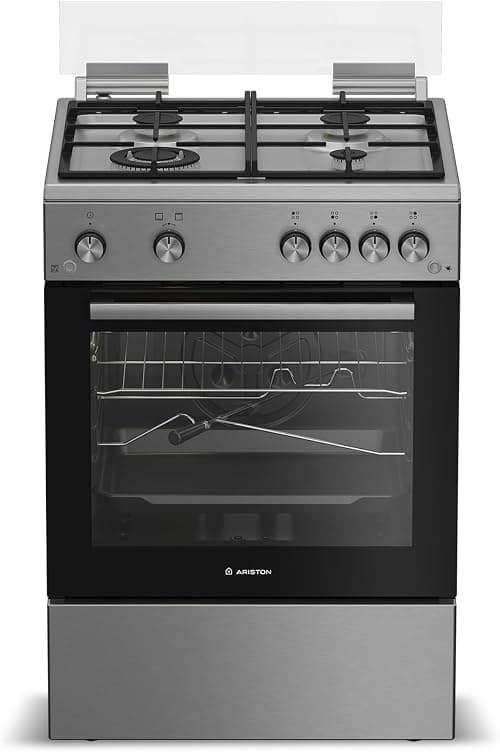Ariston 60cm Gas Cooker, 4 Burners, Mechanical Timer, Glass Oven Door, Cast Iron Support, 64L Cavity, Inox - ARR6GGG23125XME on Amazon.ae - Price Tracker