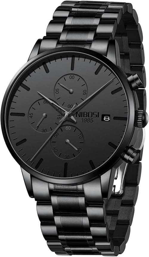 NIBOSI Men's Watches Analog Minimalist Black Dial Watches for Men Business Chronograph Military Casual Gift Wrist Watches Stainless Steel Strap Date on Amazon - Best Deal Finder