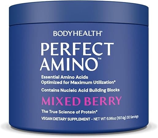 BodyHealth PerfectAmino Powder Mixed Berry (30 Servings) Best Pre/Post Workout Recovery Drink, 8 Essential Amino Acids Energy Supplement with 50% BCAAs, 100% Organic, 99% Utilization on Amazon.ae - Price Tracker