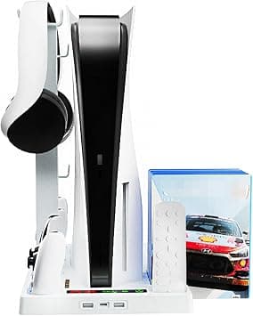 Tazweeq Slim Cooling Stand, Dual Controller Charging Station for PS5 PS VR2 Console, All-in-One Docking Station, Cooling Fan Compatible with PS5 Accessories for Gaming Organization on Amazon.ae - Price Tracker