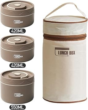 TAPIT Stainless Steel Thermal Bento Box Leakproof Lunch Box,Portable Insulated Lunch Container Set With Bag For Adults, Kids Stackable Stainless Steel Food Container (3 Layer coffee,2*420ml+1*550ml) على Amazon.ae - متتبع الأسعار