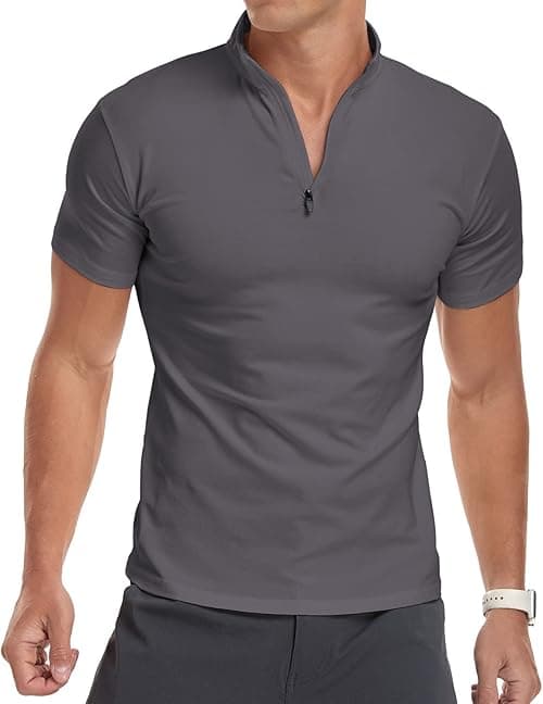 YTD Men's Long/Short Sleeve Polo Shirts Quarter-Zip Casual Slim Fit Mock Neck Basic Designed Cotton Shirts on Amazon.ae - Price Tracker