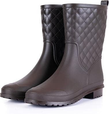 Petrass Women Rain Boots Black Waterproof Mid Calf Lightweight Cute Booties Fashion Out Work Comfortable Garden Shoes on Amazon.ae - Price Tracker