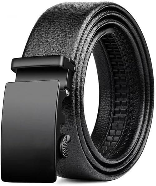 Men's Leather Belt with Automatic Sliding Opening and Closing Buckle, Adjustable to Suit Your Own Length, Black (120CM) on Amazon.ae - Price Tracker