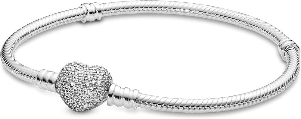 Pandora Moments 590727CZ Snake Link Bracelet with Sparkling Heart Clasp Made of Sterling Silver with Zirconia Stones - Compatible with Pandora Moments Bracelets, Sterling Silver on Amazon.ae - Price Tracker